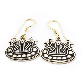 WINDALF Viking Earrings Odins Raven 1.7 cm Nordic Earrings Bronze, Fabric jewellery bag