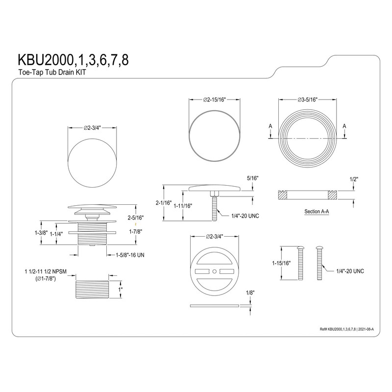Kingston Brass KBU2001 Eugene Tip-Toe Tub Drain Conversion Kit, Polished