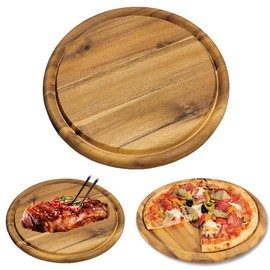 LS-LebenStil XL Pizza Plate 32 cm Round Bamboo Wood FSC Certified Chopping Board Serving Plate Meat Plate