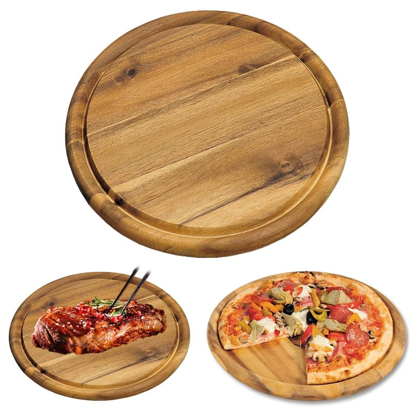 LS-LebenStil XL Pizza Plate 32 cm Round Bamboo Wood FSC