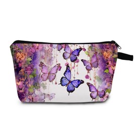 MoCaliduccious Butterfly Flower Makeup Bag for Women Travel Cosmetic Organizer Bag Teacher Appreciation Gifts Small Zipper Toiletry Bag