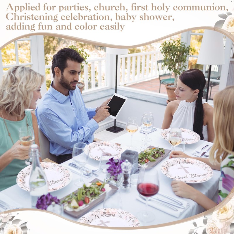 Zopeal 80 Pcs 7 Inch Baptism Plates God Bless Baptism