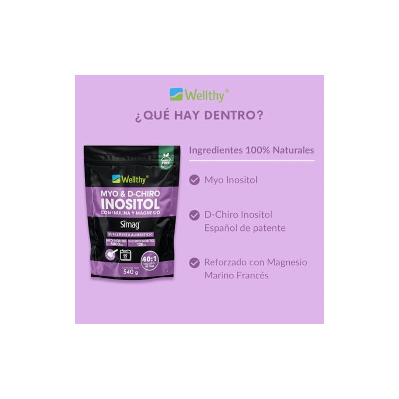 Wellthy Myo Chiro Inositol Polvo 540g Inulina Magnesio Marino Mezcla
