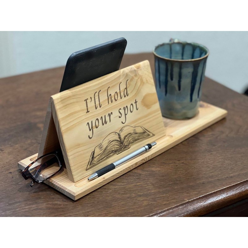 Book Valet Large Book Holder Solid Cedar with Cup Holder