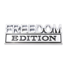 1pc 3D Raised Letter Freedom Edition Emblem Car Decals - Metal Sticker for Cars, Trucks, Motorcycles, SUV - Door Tailgate Bumper Durable Badge Decal Vehicles Decoration (Silver and Black)