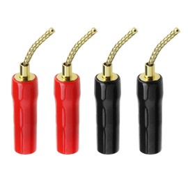 YINETTECH 4PCS 2MM Banana Plug Connector 49x7.5mm Silicone Sleeve Braided Banana Plug for Speaker Wire AV Receivers Amplifiers Surround Sound, Red Black