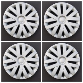 New Wheel Covers Replacements Fits 2010-2014 Volkswagen Jetta; 16 Inch; 7 Double Spoke; Silver Color; Plastic; Set of 4; Standard Leg