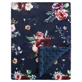 BORITAR Baby Blanket for Girls Super Soft Double Layer Minky with Dotted Backing Dark Blue Blanket with Beauty Floral Printed 30 x 40 Inch(75x100cm)