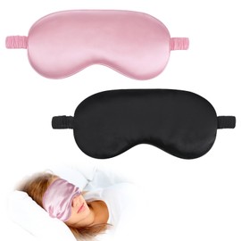 2 Stück Seidene Schlafmaske Damen,Seide Schlafmaske Augenmaske,Lichtblockierend Schlafbrille mit Verstellbarem Gummiband,Erwachsener Augenmaske Bequeme Weiche Augenbinde für Damen Herren Pause Reisen