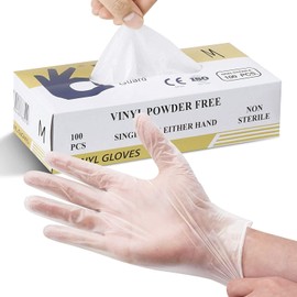 Multi-Purpose Vinyl Gloves, Powder Free, Disposable, Extra Strong Box of 100 - Size M