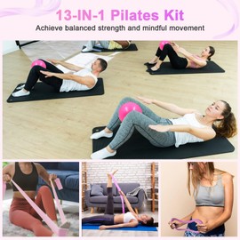 Pilates Essentials Kit for Women, Pilates Kit for Home Workouts, 13-Pcs Home Workout Set with Pilates Ring, Resistance Bands & Yoga Ball, Perfect for Women's Workouts & Beginners