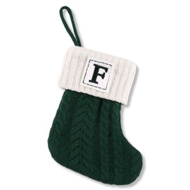 OJCHRLKF Mini Monograma con inicial de 8 pulgadas, bordado de Navidad, calcetines de punto, decoración de Navidad, color rojo, blanco, verde, lindo calcetín de Navidad, verde-F-60