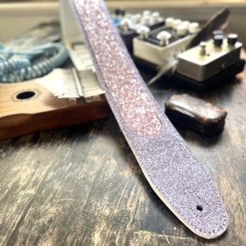 Walker & Williams WW-GL-111 Amethyst Purple Sparkle Glitter Bomb Padded Guitar Strap White Glove Leather Back For Acoustic, Electric, And Bass Guitars