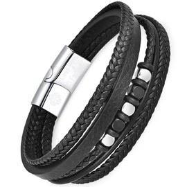 MOPOVO MOPOVO Gifts for Men Braided Leather Bracelets for Men 316 Stainless Steel Engraved with Love You Forever Jewelry Unique Valentine's Day, Birthday & Anniversary,Gifts for Son,Him, Husband, Boyfriend