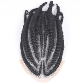 Voloria Afro Braids Male Hair Prosthesis V Eight Strand Braids Toupee for Men and Women Breathable Q6 Lace Front with PU 100% Human Hair Wig Black Color