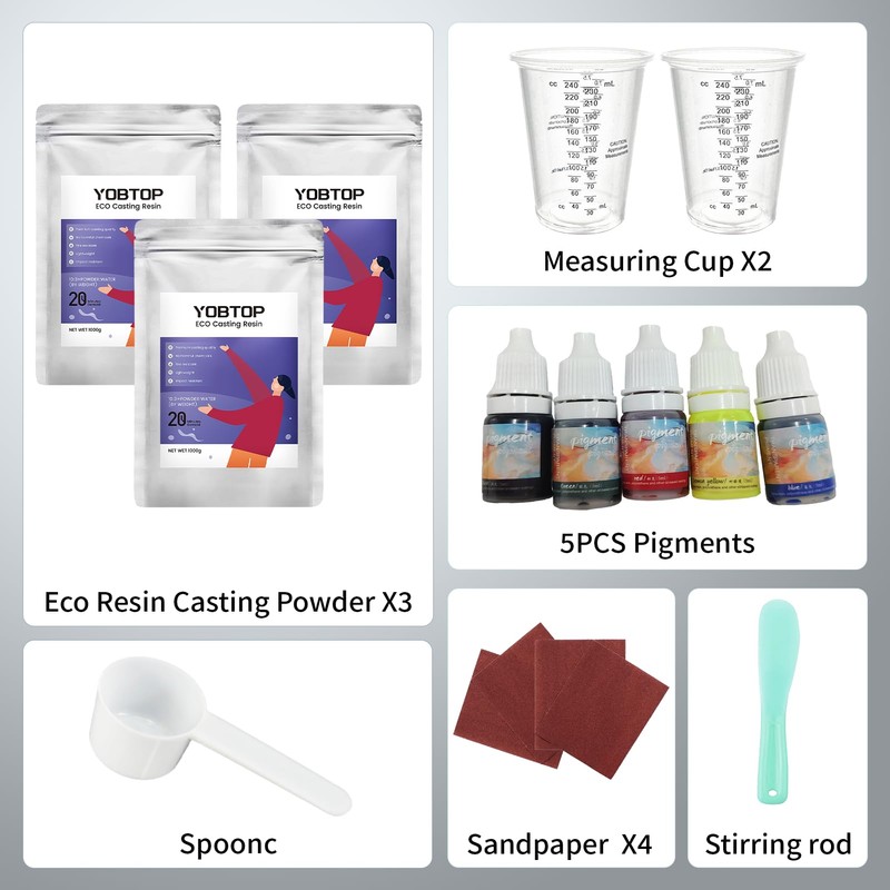 YOBTOP Resin Casting Powder 3000g with 5 Pigments - Fast