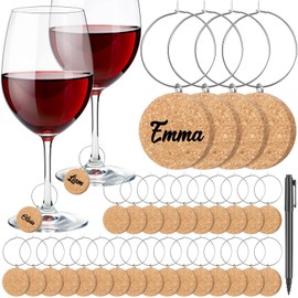 Tondiamo 40 Pcs DIY Wine Charms for Glasses 1 Inch Acrylic Cork Drink Rings Tags Wine Charms with Marker Pen for Stem Glasses Cocktail Champagne Wedding Wine Tasting Party Favors