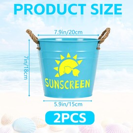 Wenceda 2 Pack Metal Sunscreen Pool Storage Bucket, Poolside Basket Box with Handle, Summer Pool Swimming Storage for Swimming Camping Beach Indoor Outdoor Sunscreen Sunblock Sunglasses Accessories