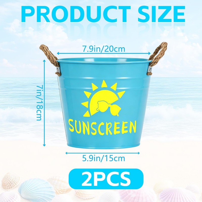 Wenceda 2 Pack Metal Sunscreen Pool Storage Bucket, Poolside Basket