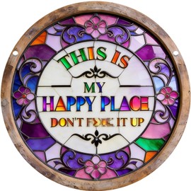 "This Is My Happy Place Don't F It Up" Sign, 11.5 Inch Acrylic Wall Decor, Vibrant Colors Round Garden Sign for Home, Garden, Bar, Farm, Coffee Shop Decor
