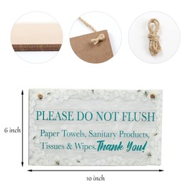 CAKIROTS Bathroom Door Sign-Please Do Not Flush Paper Towels Sanitary Products Tissues Wipes Warning Notice for Septic Tank Toilet 10x6 inch Warning Notice