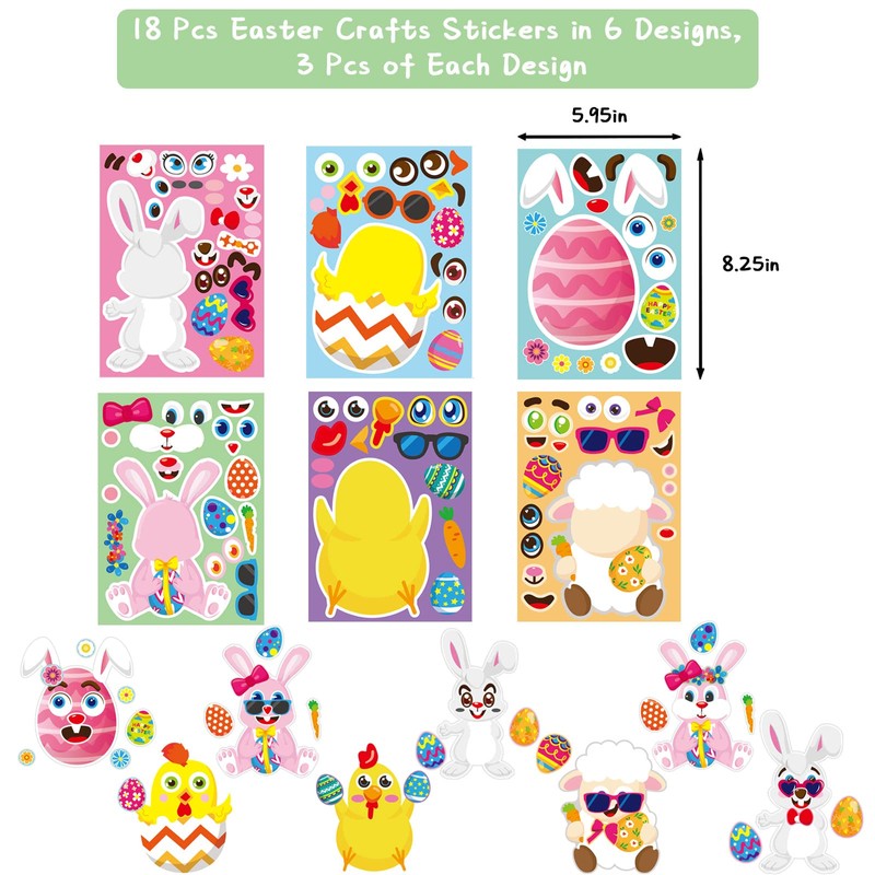 18 Sheets Easter Stickers for Kids Easter Crafts Make a