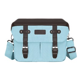 MOSISO Camera Case Crossbody Shoulder Messenger Bag, DSLR/SLR/Mirrorless Photography Vintage PU Leather Flap Gadget Bag with Rain Cover Compatible with Canon/Nikon/Sony Camera and Lens, Air Blue