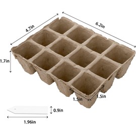 Jucoan Paquete de 40 bandejas para iniciar semillas, 480 celdas de germinación de semilleros, bandeja de germinación de plantas orgánicas biodegradables con 40 etiquetas para plantas para flores vegetales, hierbas, jardín interior y exterior
