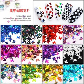 Holographic Nail Art Glitter Sequins 3D Gold Laser Heart Star Moon Nail Flakes for Acrylic Nails Ultra-Thin Manicure 6 Grids