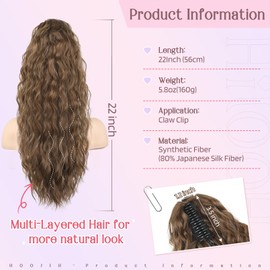 HOOJIH Ponytail Extension, Clip in Ponytail Hair Extension 22 Inch Hair Extension Curly Wavy Ponytail Fluffy Clip on Ponytail Synthetic Ponytail Hair Pieces for Women - Ginger Medium Brown