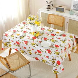 Honellaty Vinyl Spring Summer Tablecloth with Flannel Backing, Waterproof 60" x 120" Rectangle PVC Table Cloth, Wipeable Pastic Table Cover for Dining, Party, Mothers Day Decorations