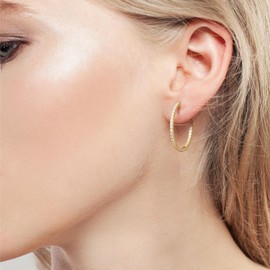 CHLOÉ LOVETT Hoop Earrings 14K Gold Hoop Earrings for Women 14K Gold Earrings for Women Dual-designed Diamond Hoop Earrings for Womens Earrings 30mm (30mm-Hinged Clasps)