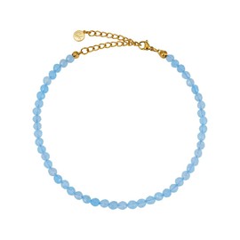 GD GOOD.designs Anklets for Women with Real Pearls 4 mm - Waterproof - Natural Stone Anklet Colourful with Adjustable Clasp in 18 K Gold, Stainless Steel, Aquamarine