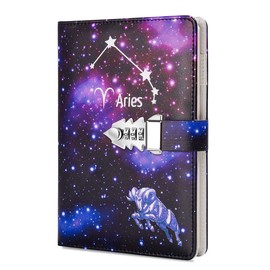 ARRLSDB A5 Creative Password Lock Journal PU Leather Combination Lock Diary Locking Diary Notepad (Aries)