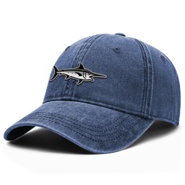 OUTDOOR SHAPING Fish Embroidery Dad Hat - Soft Washed Cotton Unstructured Baseball Cap for Unisex Adjustable Vintage Style Blue
