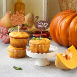 Donoter 36 piezas de decoración para cupcakes, diseño de hojas de arce de pavo y calabaza para decoración del día de Acción de Gracias
