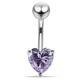 AZARIO LONDON Lavender Gemstone Trendy Heart Design Sterling Silver Belly Bars Piercing