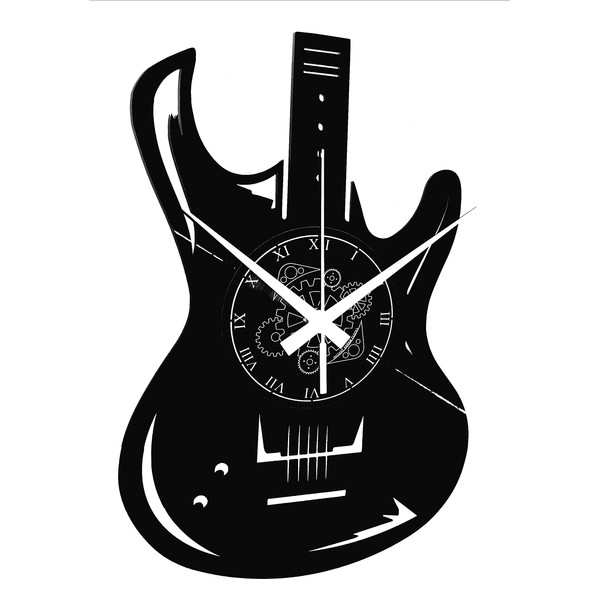 Vinyl Wall Clock Vintage Handmade Decor Home Office Guitar Bass Rock Metal Punk Music