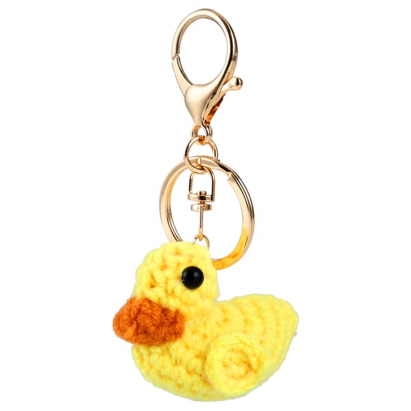 PLwelth Crochet Duck Keychain Yellow Duck Keyring for Women Men