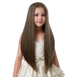 DUDUWIG Mixed Blonde Wig for Kids Girl Long Blonde Middle Part Wig Children Long Straight Wigs Heat Resistant Synthetic Wigs with Cap