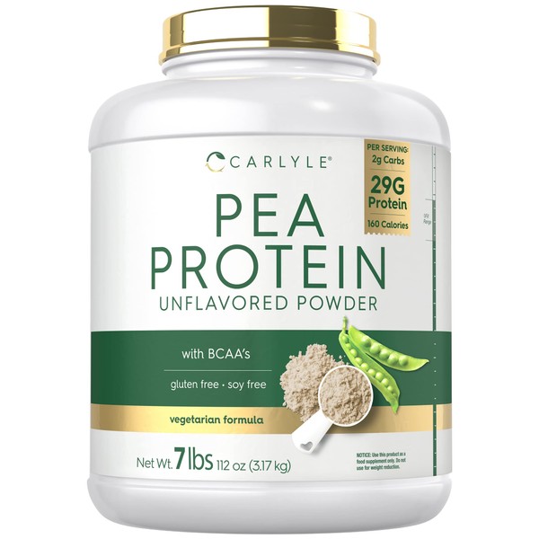 Carlyle Pea Protein Powder with BCAA'S 7lb | Unflavored | 29G Protein | Non-GMO, Gluten, and Soy-Free | Vegetarian Protein Powder