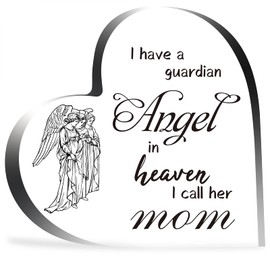 CREATCABIN Acrylic Heart Memorial Gift I Have Guardian Angel in Heaven I Call Her Mom Sympathy Bereavement Condolence Sentimental Gifts for Condolence Grief Table Centerpieces Decorations 3.9inch