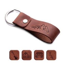 "Leather Key Chain Favorite for Men | Keyring Gift for Women & Men | Birthday & Anniversary | Full Cow Leather" (Mountains)