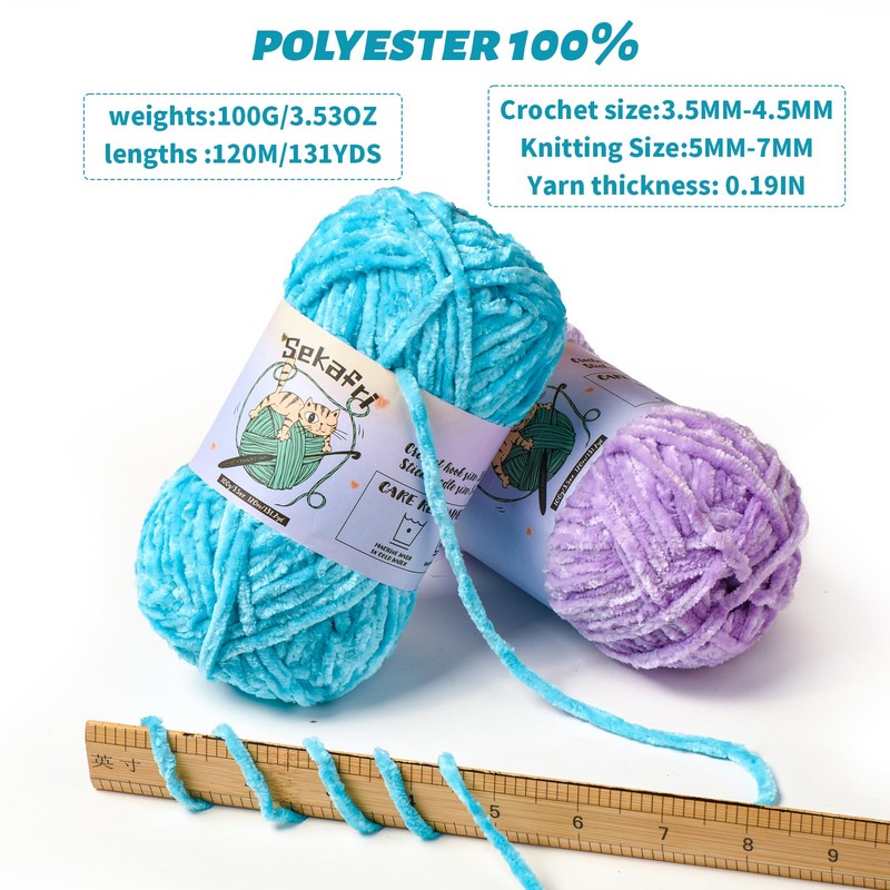Fuzzy Chenille Yarn for Crocheting,Velvet Baby Blanket Yarn for Crocheting,Soft