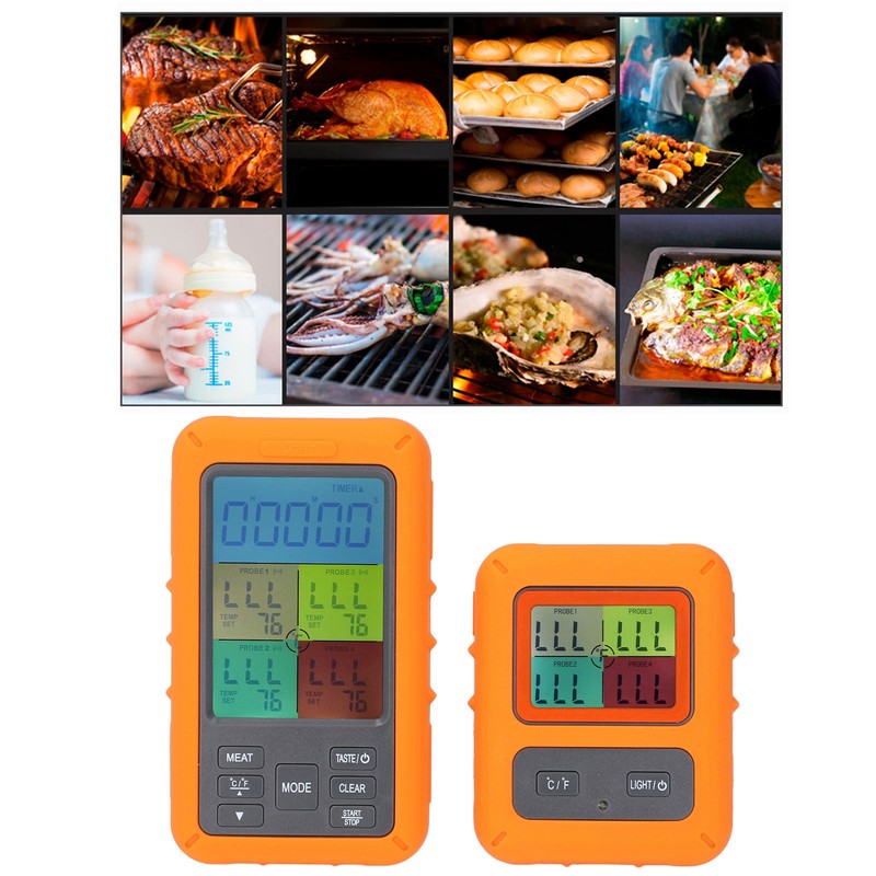 Meat Temperature Probe Smart Wireless LCD Display 4 Probes Grill