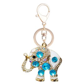 Llavero de elefante, llavero creativo de animales, ópalo de la suerte, diamantes de imitación, colgante de coche para mujeres y niñas, Azul, Talla única
