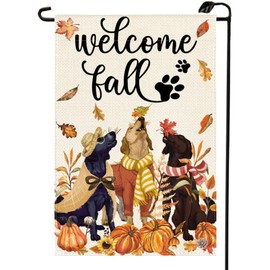 Dog Welcome Fall Garden Flag 12x18 Inch Double Sided Leaves Pumpkin Seasonal Thanksgiving Small Flags Lake House Outside Decorations For Yard QJ55