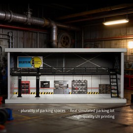 Malamfans 1/64 Scale Hot die-cast Wheels Model car scenarios Display case with LED Light and Acrylic Cover, Scenes Parking lot Diorama Stackable Garage(Garage)