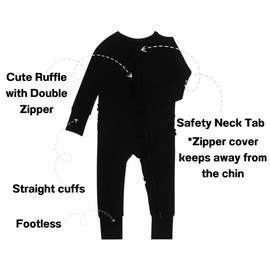 GUISBY Baby Boys Rayon Pajamas, Soft Rayon Double Zipper Pajama for Baby Girl Black 0-3 Months