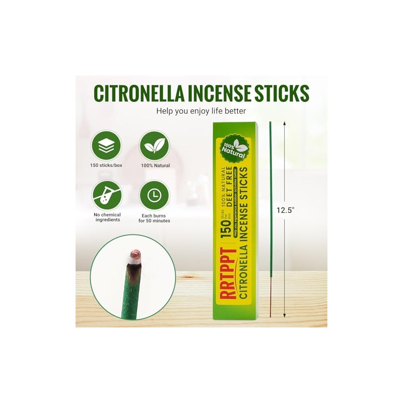 Citronella Incense Sticks with Natural Essential Oils - 150 Count